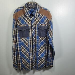 Coogi Heritage Men's Blue Plaid Button Up Shirt Size 2XL 3226-1296